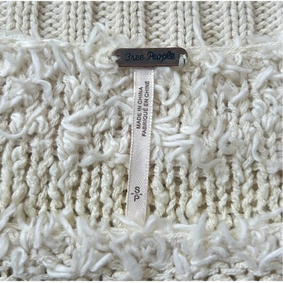 Free People Textured Knit Pullover Sweater Beige Small Cropped Neutral Top - Picture 3 of 6